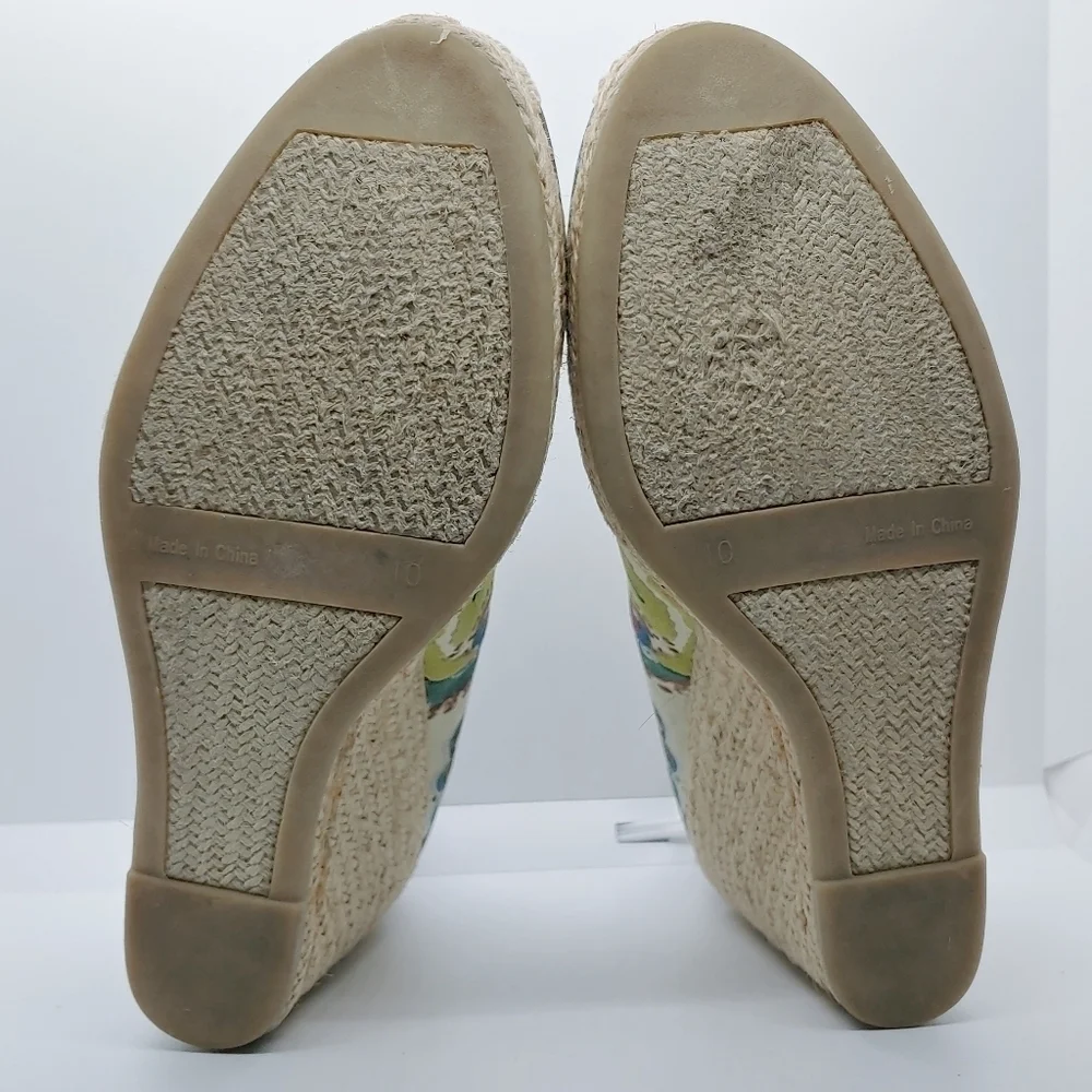 Nine West Vintage American Collection Colorful Summer Wedge Espadrilles Sz 10